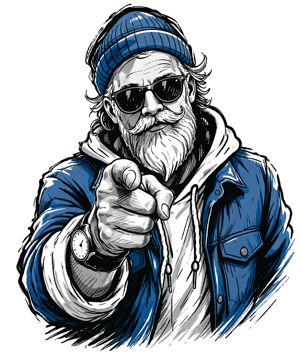 Vintage-style poster: a friendly boomer points at you—inviting you to download Boomer Cal for iPhone and iPad.
