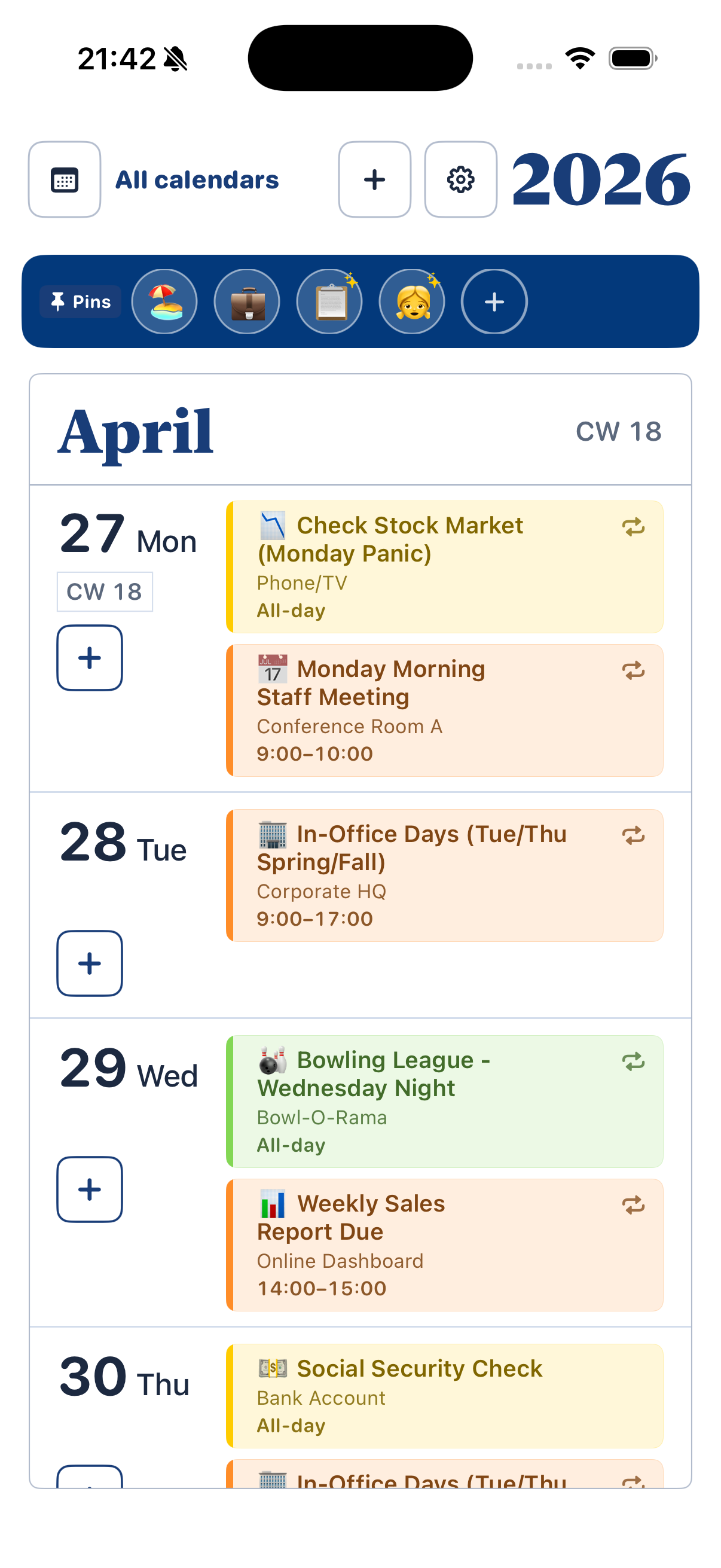 Boomer Cal on iPhone—simple year view and clear controls